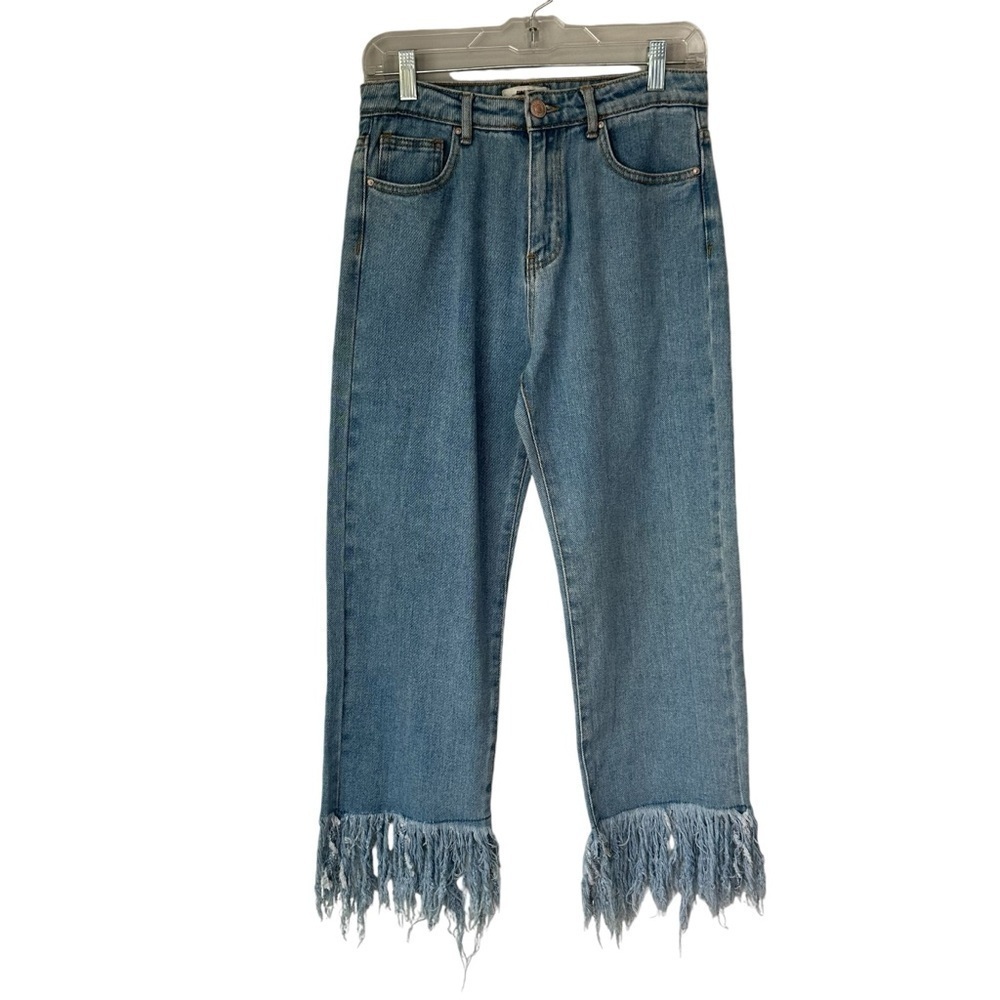 Forever 21 High Waist Baggy Fit Fringe Hem Jeans, 27